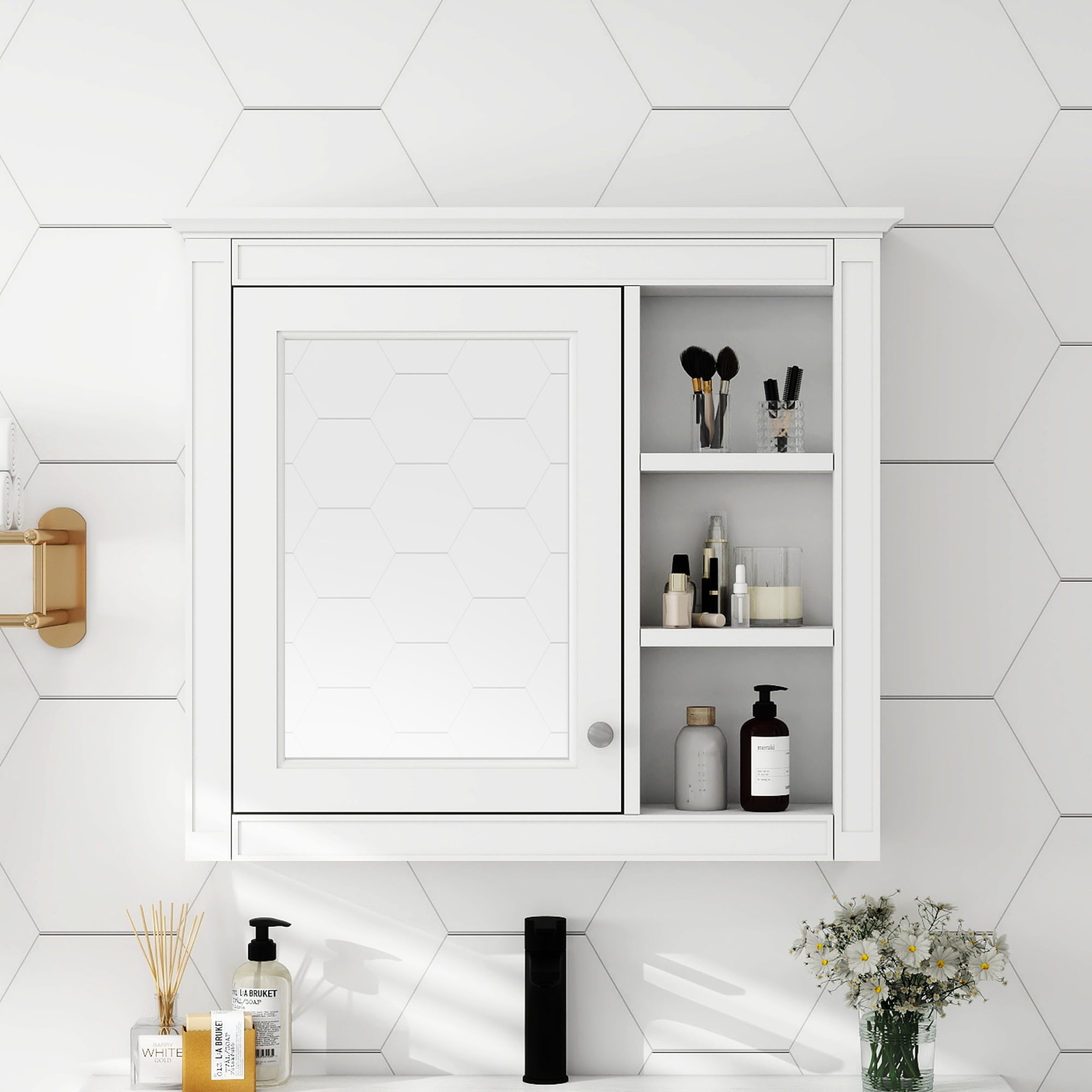 RONSHIN 30"X28" Bathroom Wall Mount Cabinet with Open Shelves Bathroom ...