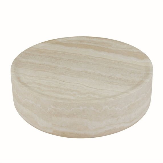 RONSHIN 31.49" Round Coffee Table, Fiberglass Round Modern Industrial Drum Coffee Table, Unique Circle Center Table, No Need Assembly, For Home Office Living Room