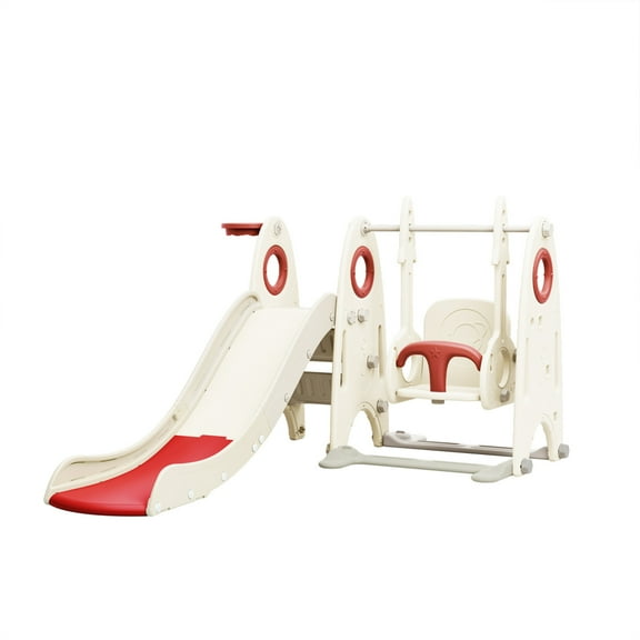 RONSHIN 4-in-1 Toddler Slide & Swing Set with Basketball Hoop (HDPE)