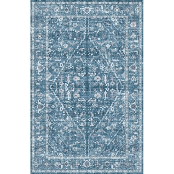 RONSHIN Area Rugs Washable Carpets 1150Gsm 100% Polyester 350Gsm Velvet Pearl Velvet Washed Back Folding Printed Carpet Persia-Muhe Qingyun Blue tint 5*7ft
