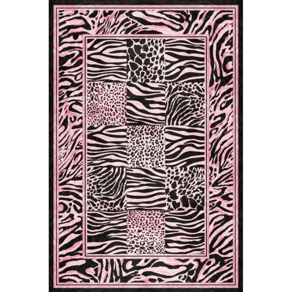 RONSHIN Area Rugs Washable Carpets 1150Gsm 350Gsm Velvet Pearl Velvet Washed Back Folding Printed Carpet Xxy-Modern-Splicing Animal Pattern Pink 5*7ft