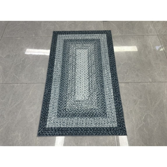 RONSHIN Area Rugs Washable Carpets Braided Printed Area Rug Washable Rug Vintage Indoor Farmhouse Rug Low Pile Non Slip Living Room Rug Soft Boho Braided Throw Carpet Gray blue 2*3ft