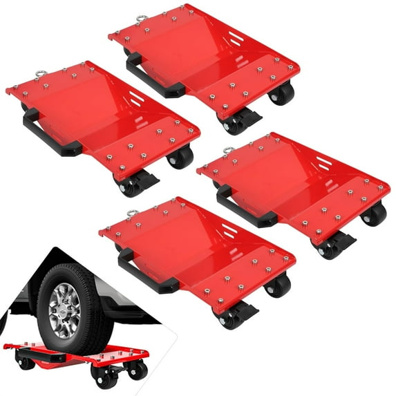 RONSHIN Car Dolly Set of 4,8000LBS Capacity Car Dollies with Tow Hooks, Wheel Dolly with Thickened Handles & Sidebar, Car Dolly, Car Wheel Dolly with Security Lock for Moving Vehicles