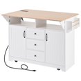 thumbnail image 1 of RONSHIN Kitchen Island Cart With Drop Leaf, Folding Rolling Kitchen Island Table On Wheels With Power Outlet, 3 Drawers, Spice Rack & Towel Holder For Dining Room, 1 of 1