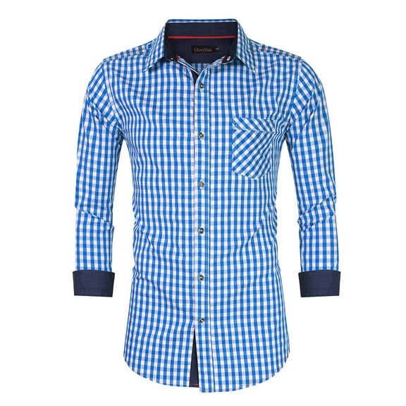 RONSHIN Men's Classic Turn Down Collar Long Sleeve Button Down Plaid Oktoberfest Shirt