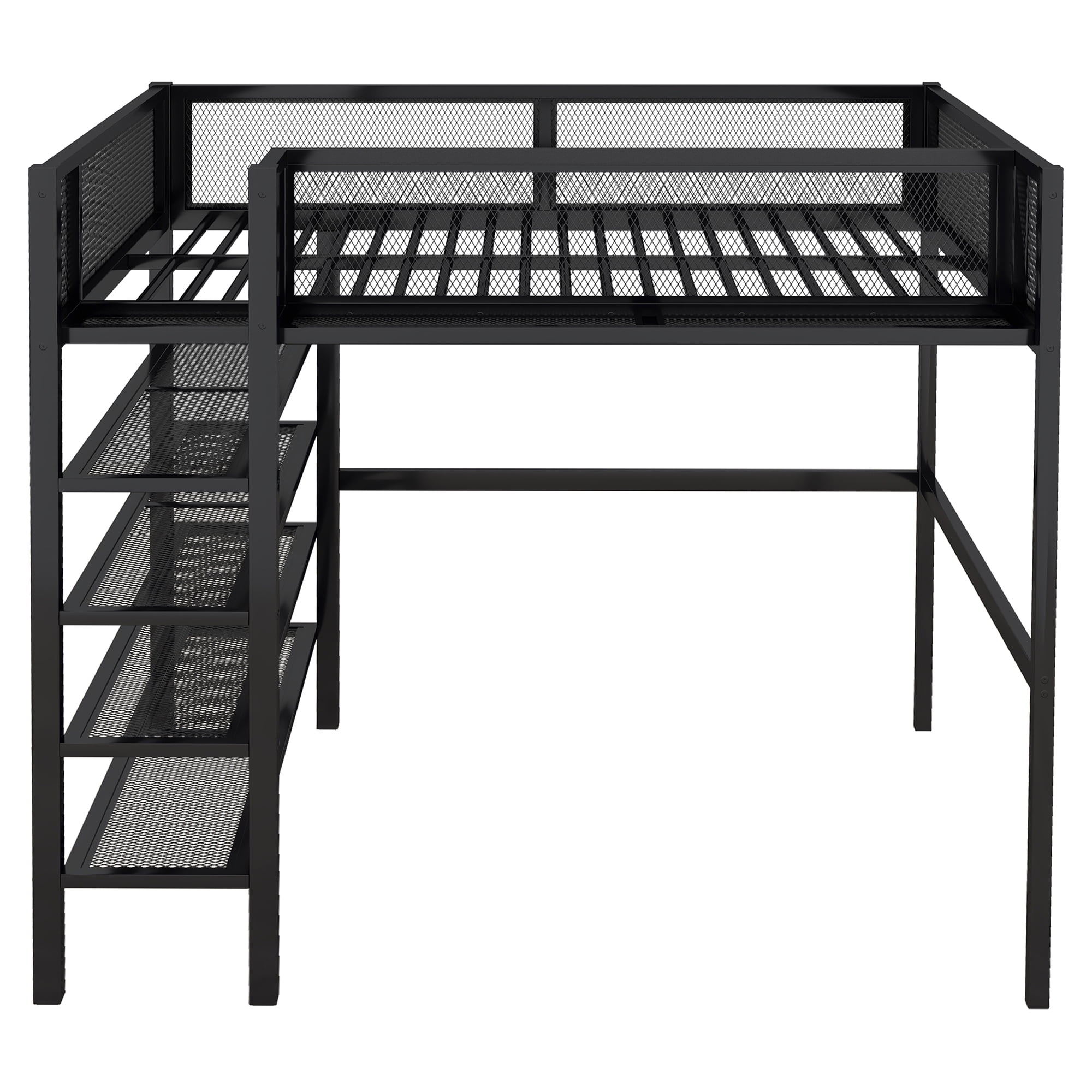 RONSHIN Metal Full Size Metal Loft Bed with 4-Tier Shelves And Storage ...