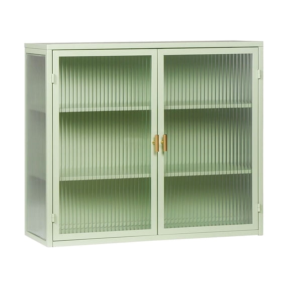 RONSHIN Modern Wall Cabinet With Glass Door Metal Storage Cabinet With Detachable Shelves For Entryway Living Room Bathroom Dining Room