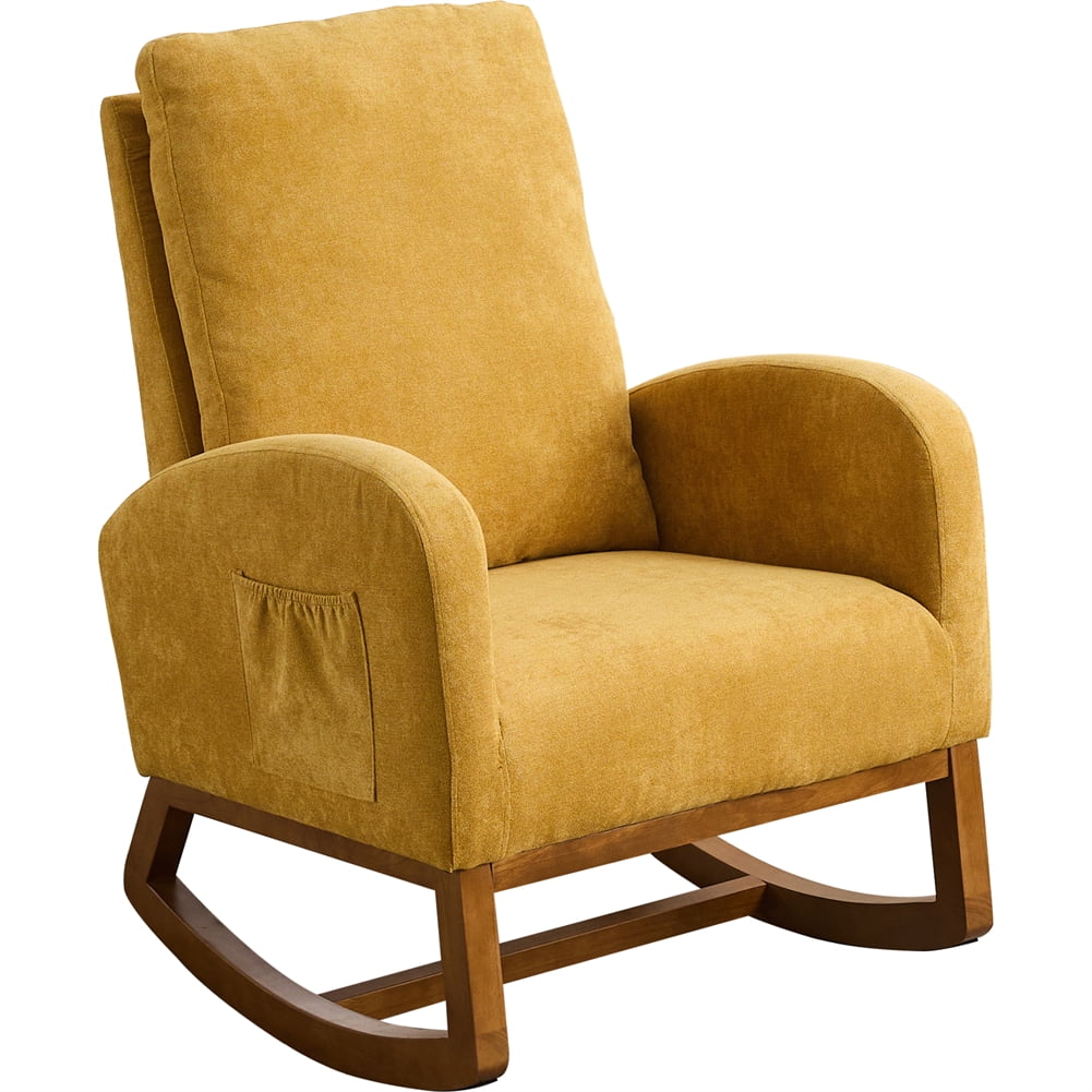 Side Rocking Stool RONSHIN Nursery Rocking Chair With Side Pockets, Upholstered Modern ...