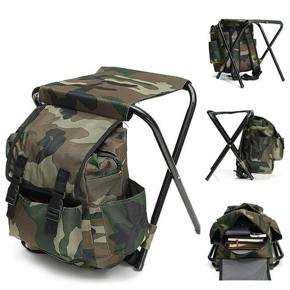 RONSHIN Outdoor Portable Camouflage Folding Stool 100kg Max Load Oxford Cloth Stool Backpack For Camping Fishing