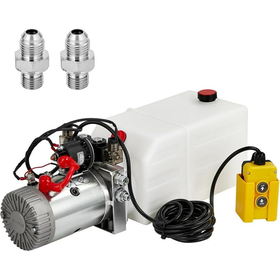 RONSHIN Power Unit 6 Quart Double Acting Hydraulic Pump Power Unit 12V DC, Hydraulic Electric Pump with 6L Plastic Reservoir for Dump Trailer Car Lifting