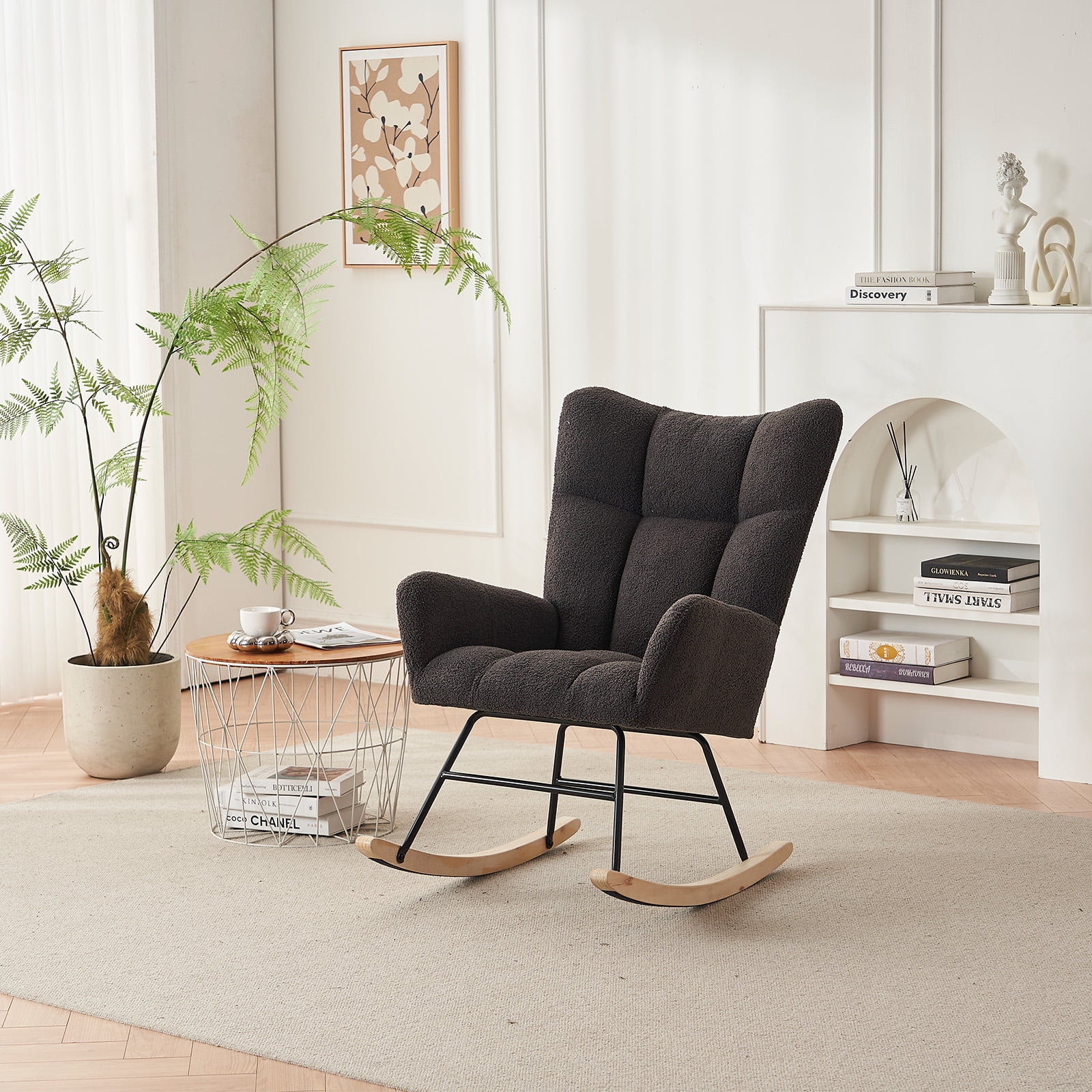 RONSHIN Rocking Chair Nursery Solid Wood Legs Reading Chair with Teddy ...