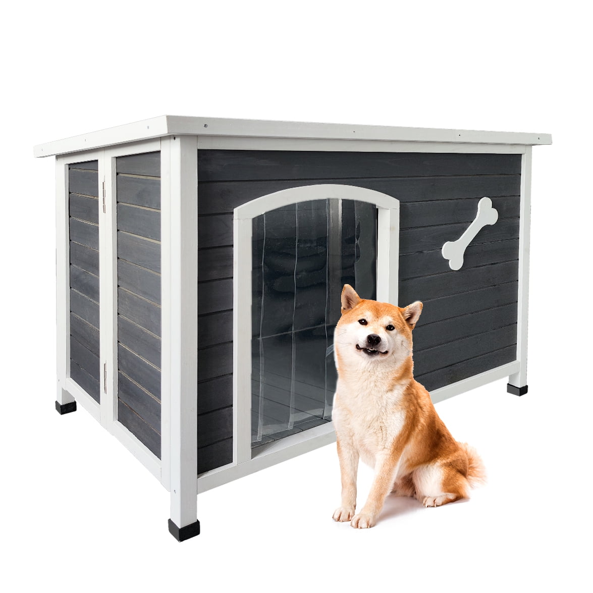 Large Gray and White Wooden Raised Dog House