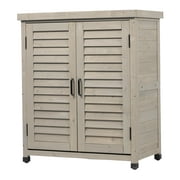 RONSHIN Solid Wood Outdoor Storage Shed with Metal Roof - Backyard Garden Tool Cabinet