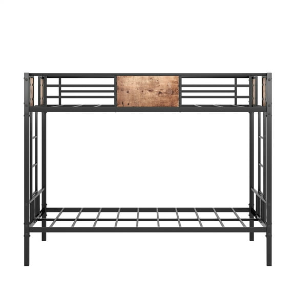 RONSHIN Twin Over Twin Size Metal Bunk Bed With Side Ladders And Full-Length Guardrail, Sturdy Metal Frame, Space-Saving Design, No Box Spring Needed, Noise-Free