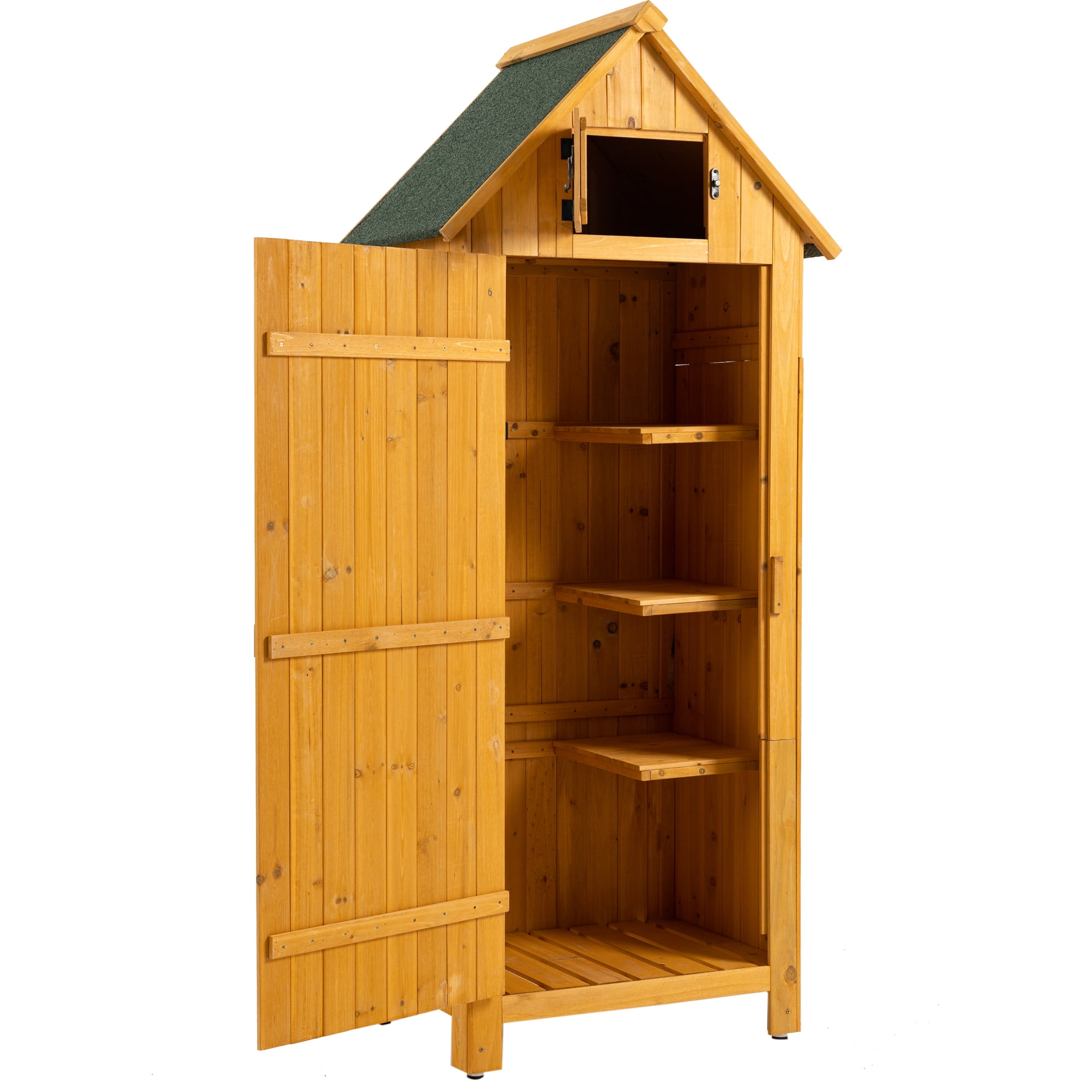 Natural Fir Wood Outdoor Storage Shed with Windows and Waterproof Roof