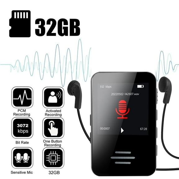 RONY 1.33-Inch Screen Mini Digital Voice Recorder, Bluetooth 5.2, 32GB Voice Activated Recorder with A-B Repeat Playback, Password Protection, Noise Reduction, Black