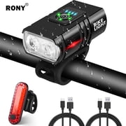 RONY 1000 Lumen Rechargeable Mountain Bike Light Set, Waterproof Safety Bike Front & Rear Light for Road Mountain Night Riding, Black
