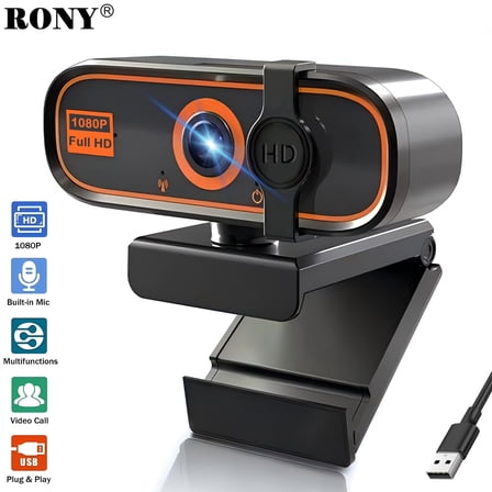 RONY 1080P HD USB Webcam with Microphone, Streaming Computer Web Camera for PC Desktop Laptop