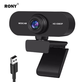 RONY 1080P Webcam with Dual Noise-Cancelling Mics, 110° Wide Angle Plug & Play Computer Camera for Video Calling, Streaming Conferencing