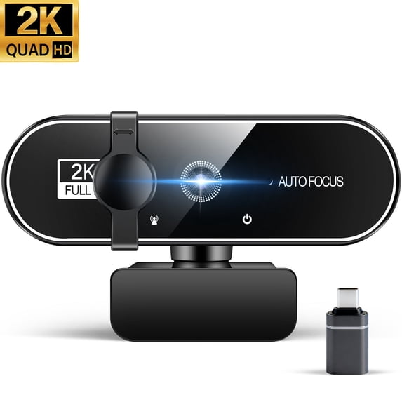 RONY 2K Webcam with 2 Microphones for Laptop, Autofocus Webcam with Noise-cancelling, Conference Streaming PC USB Webcam, Black