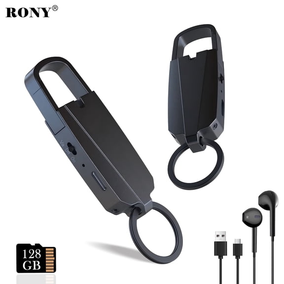 RONY 128GB Digital Voice Recorder with Playback, 1520 Hours Keychain Voice Activated Recorder with Noise Reduction for Lectures Meetings Music