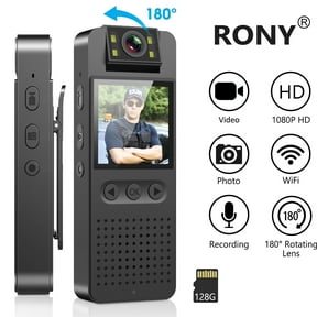 RONY 128GB Small Body Camera with Audio and Video Recording - 1080P Mini Camcorder Security Camera with Clip 180 Degree Rotating Lens Real Time Monitoring Night Vision