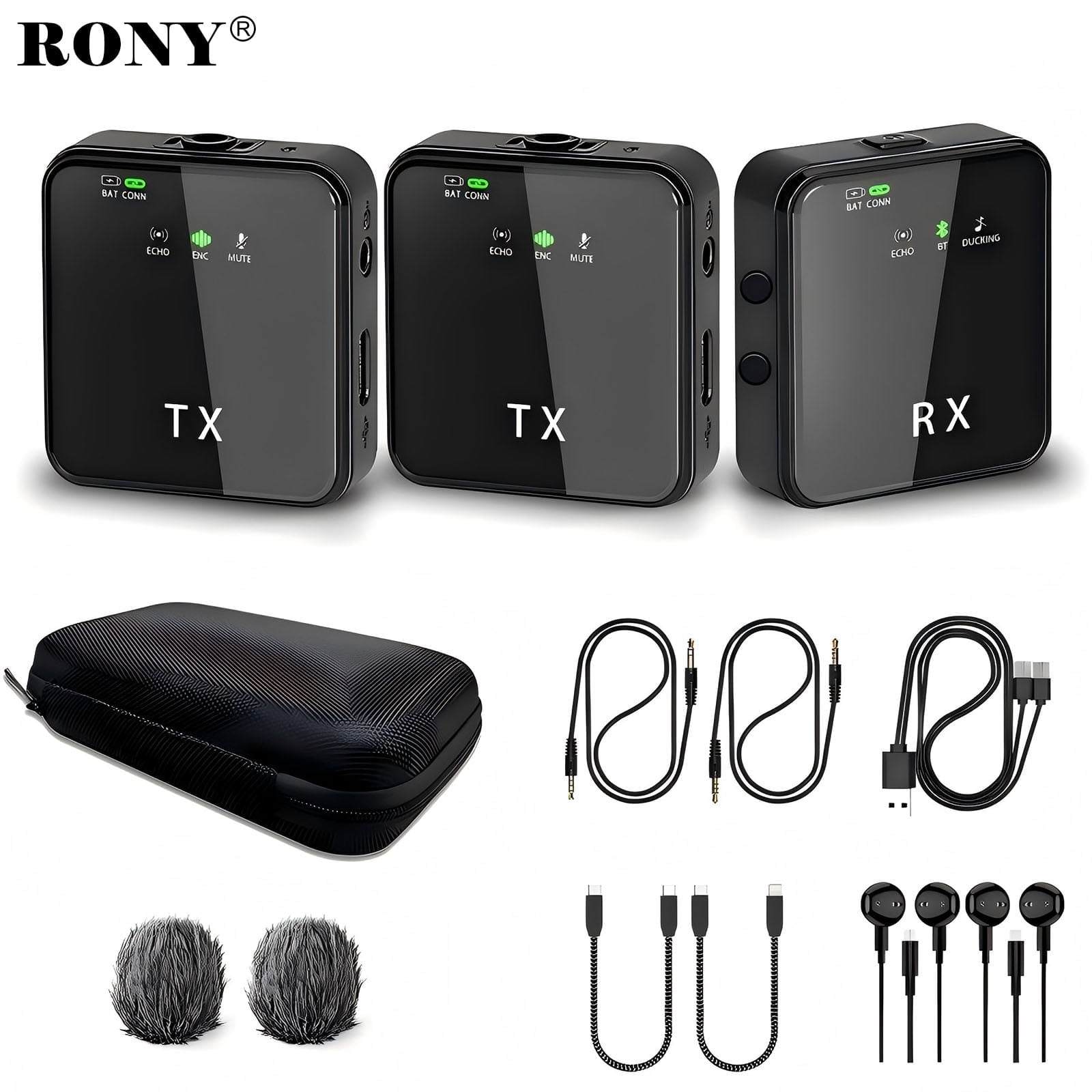 RONY 160ft Dual Wireless Lavalier Lapel Microphone Compatible with iPhone Camera Android Laptop, Noise Canceling Mini Lapel Mic