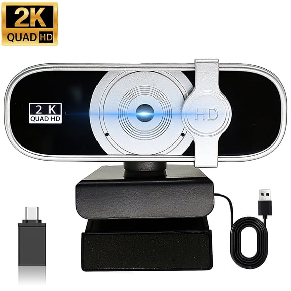 RONY 2K Webcam with Auto Focus & Noise-Canceling Mic Plug & Play PC Camera compatible with Windows 10/8/7, Vista/7/8/10, Mac OS, Android and Linux, Silver