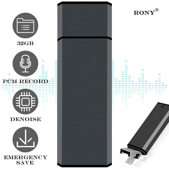 RONY 32GB Digital Voice Recorder - One Click Mini Recording Device with Noise Reduction - Portable USB Dictaphone for Lectures Meetings Interviews