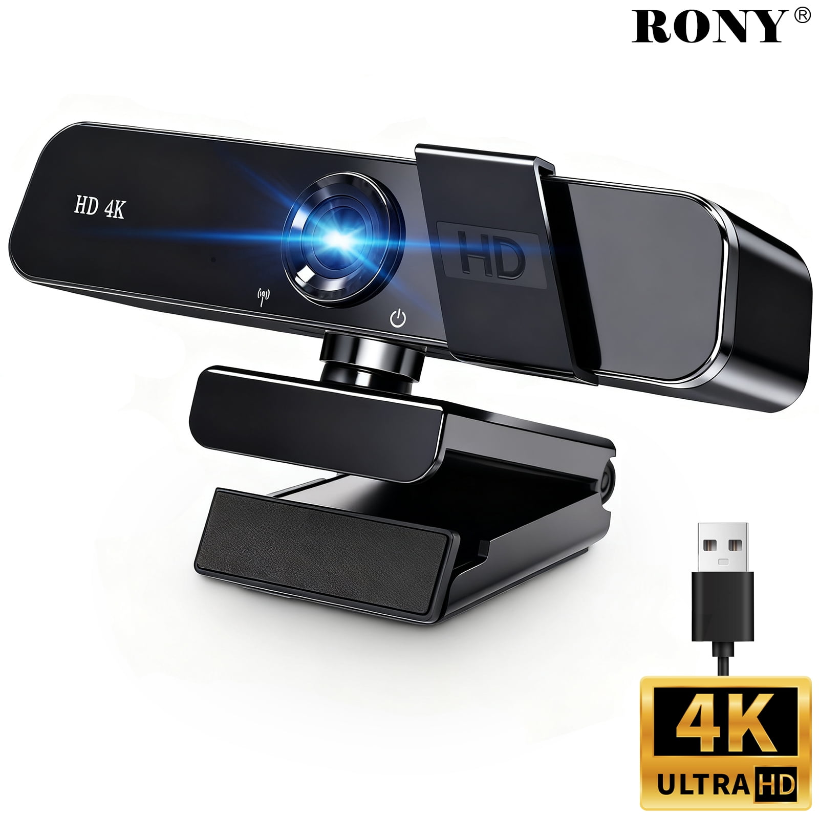 RONY 4K Autofocus Computer Webcam: Plug & Play Computer Camera with Noise-Canceling Mic for PC Streaming Desktop Laptop