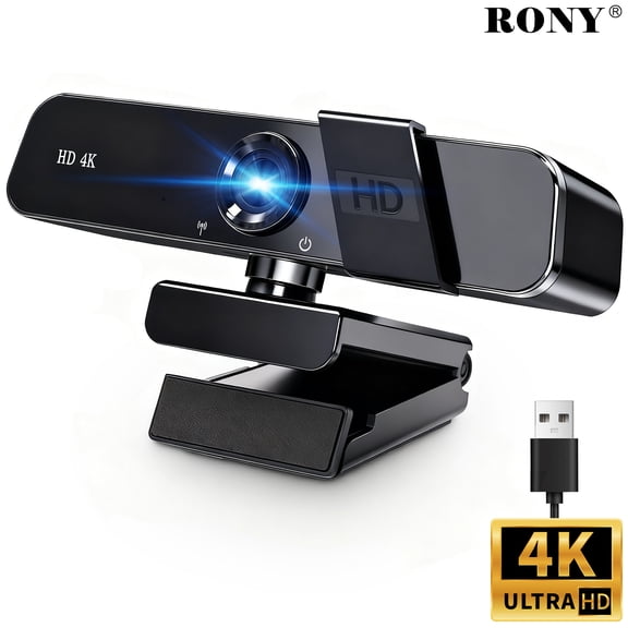 RONY 4K Autofocus Computer Webcam: Plug & Play Computer Camera with Noise-Canceling Mic for PC Streaming Desktop Laptop