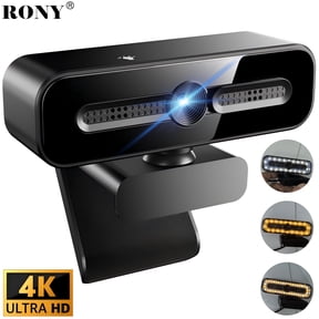 RONY 4K Autofocus Webcam with Ring Light, Plug & Play Computer Camera with Microphone for PC Laptop Video Streaming, Black