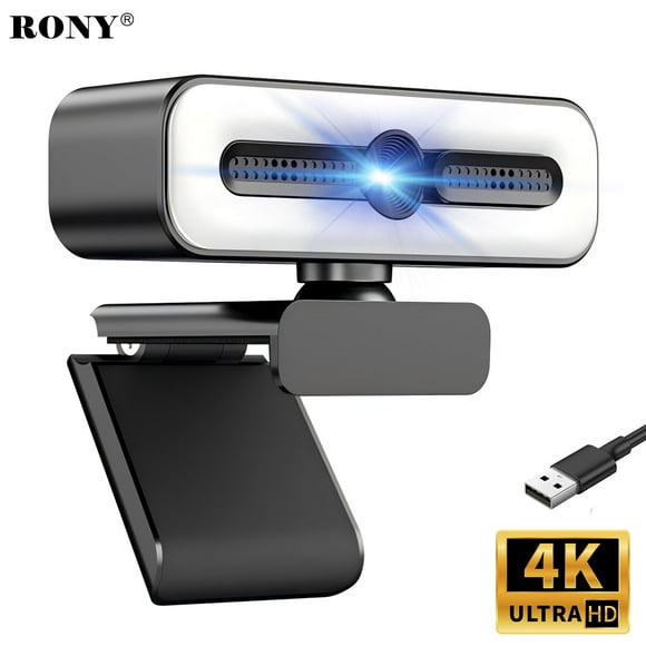 RONY 4K Autofocus Webcam with Ring Light, Plug & Play Computer Camera with Microphone for PC Laptop Video Streaming