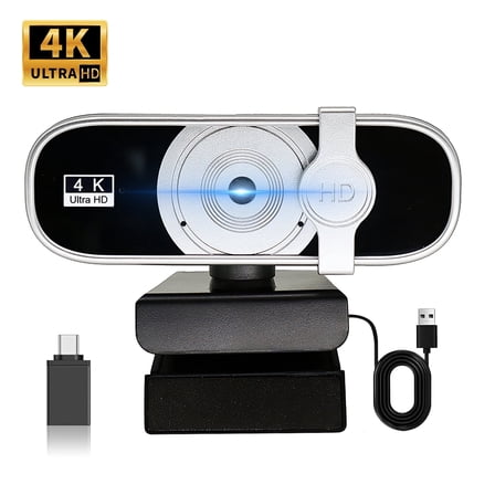 RONY 4K Webcam with Auto Focus & Noise-Canceling Mic Plug & Play PC Camera compatible with Windows 10/8/7, Vista/7/8/10, Mac OS, Android and Linux, Silver