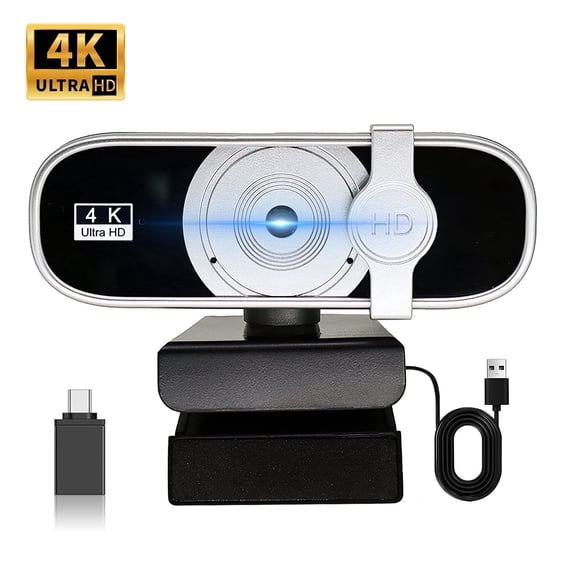 RONY 4K Webcam with Auto Focus & Noise-Canceling Mic Plug & Play PC Camera Compatible with Windows 10/8/7, Vista/7/8/10, Silver