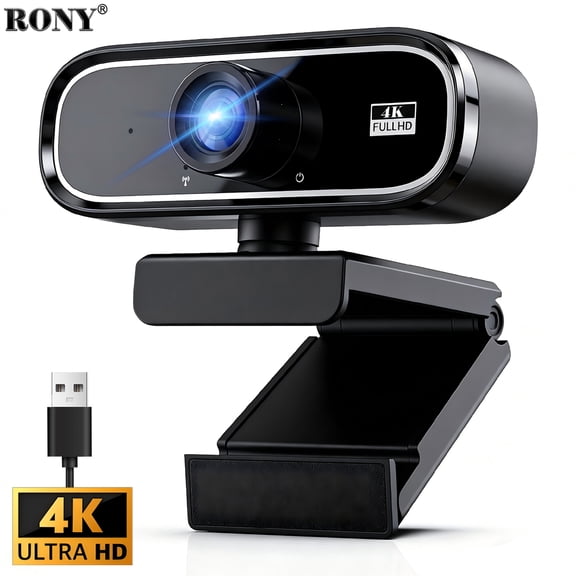 RONY 4K Webcam with Auto Focus & Noise-Canceling Mic: Plug & Play PC Camera for Windows 11/10/8/7, Vista/7/8/10, Mac, Android, Linux