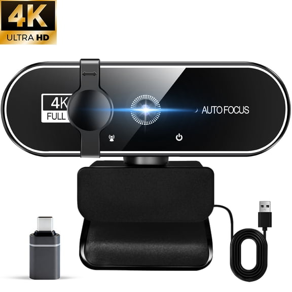 RONY 4K Webcam with 2 Microphones for Laptop, Autofocus Webcam with Noise-cancelling, Conference Streaming PC USB Webcam, Black