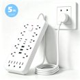 thumbnail image 1 of RONY 5ft Surge Protector Power Strip with 13 AC Outlets and 6 USB Ports for Dorm Office Home Travel, Overload Protection, White, 1 of 9