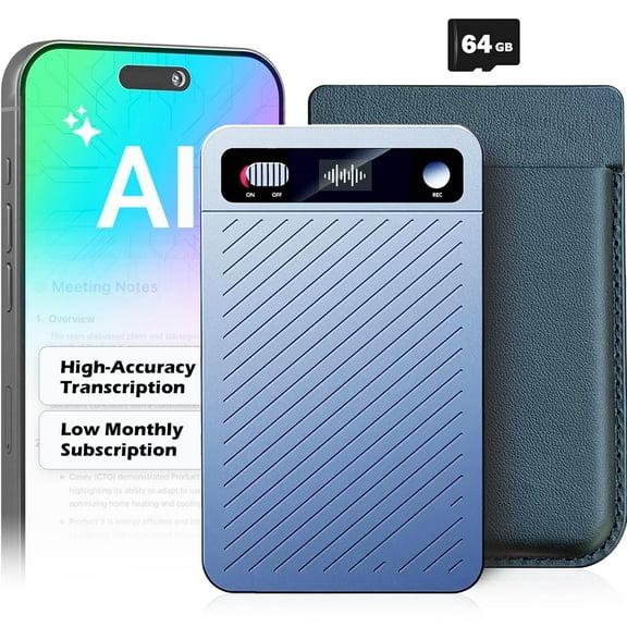 AI Voice Recorder, Transcribe Translate Summarize, Phone Recorder compatible with Calls Interviews Lectures Meetings, Blue, 64GB