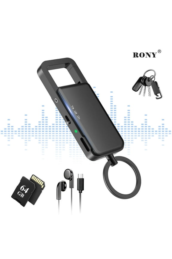 64GB Voice Recorder with Playback, 2324 Hours Keychain Voice Activated Recorder with Noise Reduction for Lectures, Meetings, Interviews