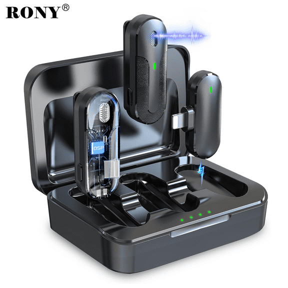 RONY Wireless Lavalier Microphone for iPhone iPad with Charging Case, Professional Mini Mics with Noise Cancellation, 65FT