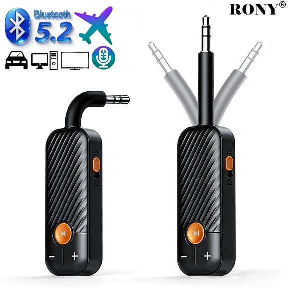 RONY Bluetooth 5.2 Transmitter Receiver 2 in 1 Wireless 3.5mm Bluetooth Adapter: Aux Bluetooth Audio Adapter for TV Airplane Car Home Stereo System Headphones