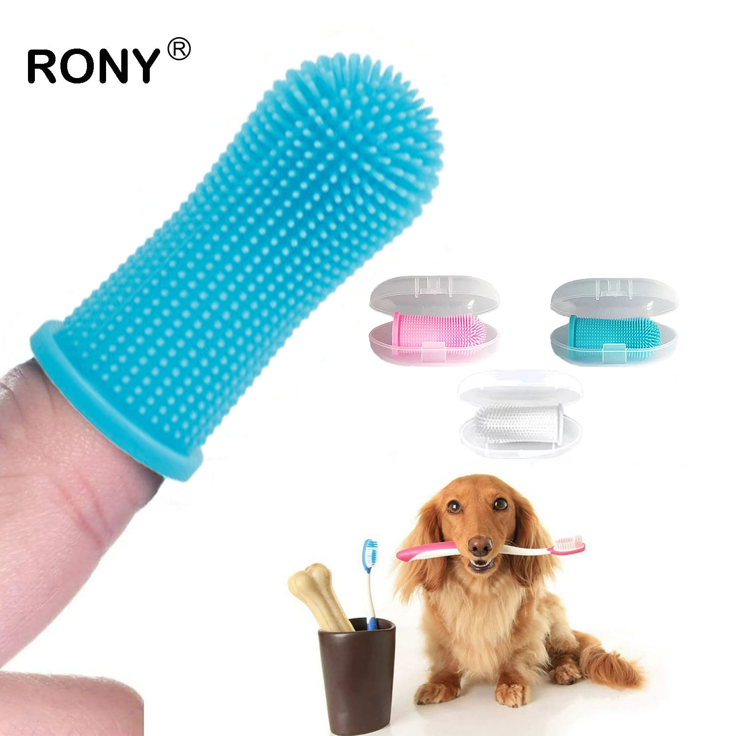 RONY Dog Cat Finger Toothbrush Set - Silicone Finger Toothbrush Kit for ...