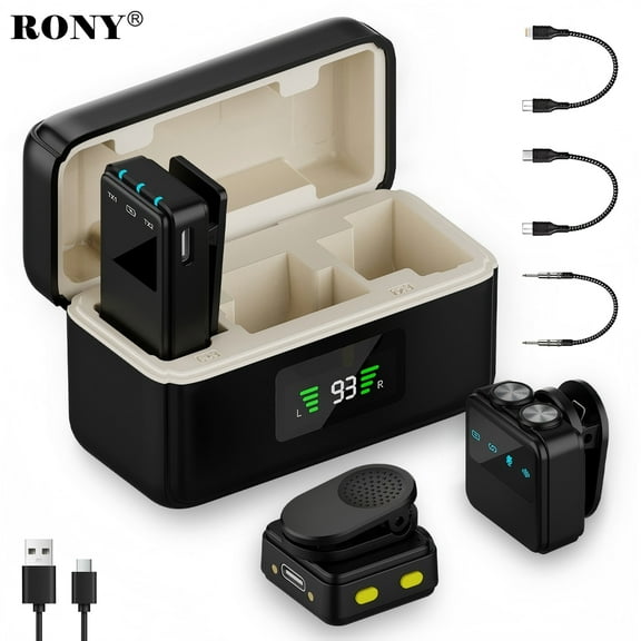 RONY Dual Wireless Lavalier Microphone Compatible with iPhone Android Camera, Mini Lapel Mic System with Charging Case for YouTube Vlog Live Streaming Video Recording