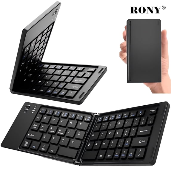 RONY Foldable Wireless Bluetooth Keyboard: Rechargeable Portable Travel Keyboard for Android Windows System Laptop Tablet Smartphone