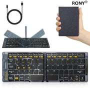 RONY Foldable Bluetooth keyboard Rechargable Wireless Bluetooth Keyboard Portable Travel Keyboard for Phone Laptop Mac Desktop