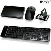 RONY Foldable Wireless Bluetooth Keyboard & Mouse Combo: Rechargeable Portable Travel Keyboard for Phone Laptop Mac Desktop (Black)