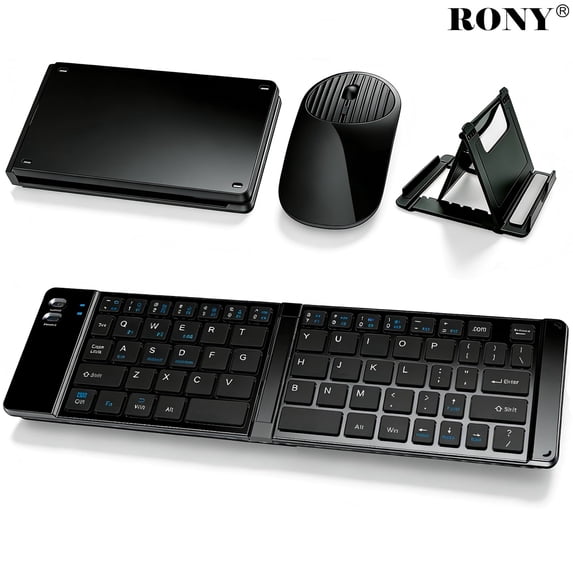 RONY Foldable Wireless Bluetooth Keyboard & Mouse Combo: Rechargeable Portable Travel Keyboard for Phone Laptop Mac Desktop (Black)
