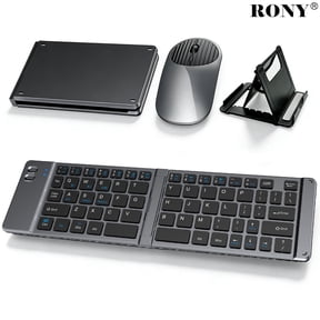 RONY Foldable Wireless Bluetooth Keyboard & Mouse Combo: Ultra-Slim Rechargeable Portable Travel Keyboard Set for iPad iPhone Laptop Tablet Windows Android Mac (Grey)
