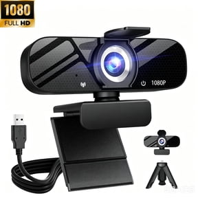 RONY 1080P Full HD Webcam with Built-in Microphone, Privacy Cover & Rotatable Tripod , Wide Angle USB Camera for Desktop PC and Laptop, Black